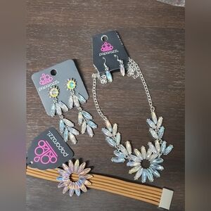 Paparazzi Silver Necklace Set with Iridescent Accents